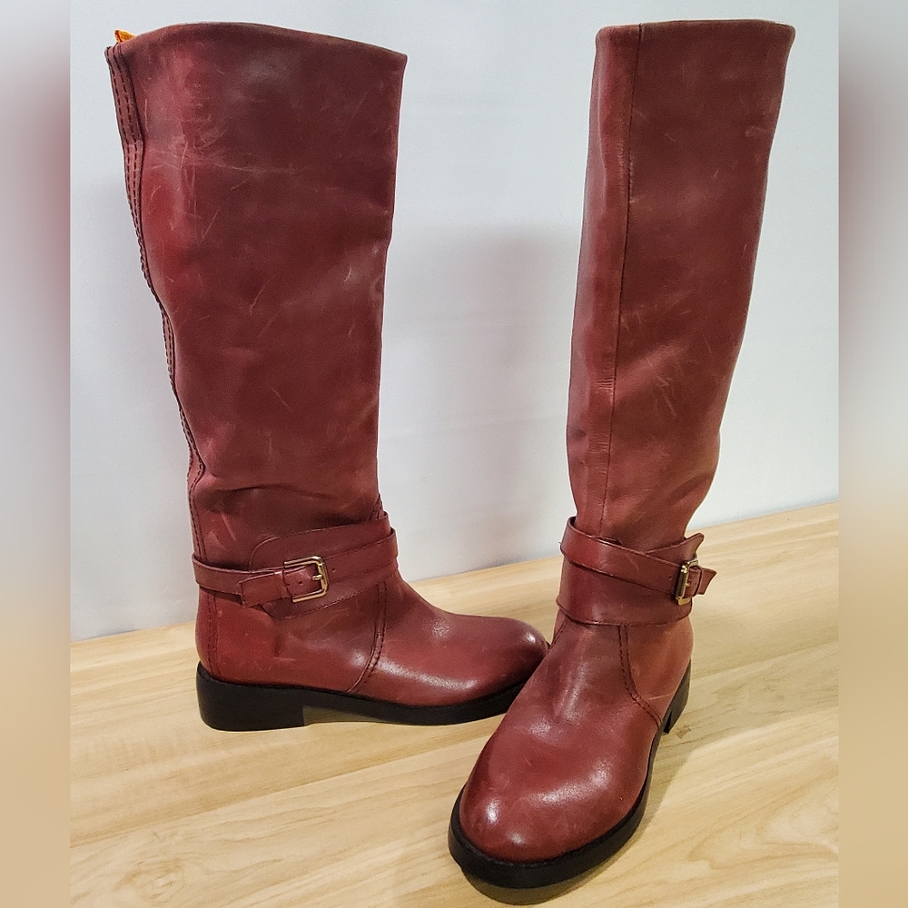 MaxGreat Leather Riding Style Tall Buttery Soft Leather Boots Distressed NWOT - Picture 3 of 11
